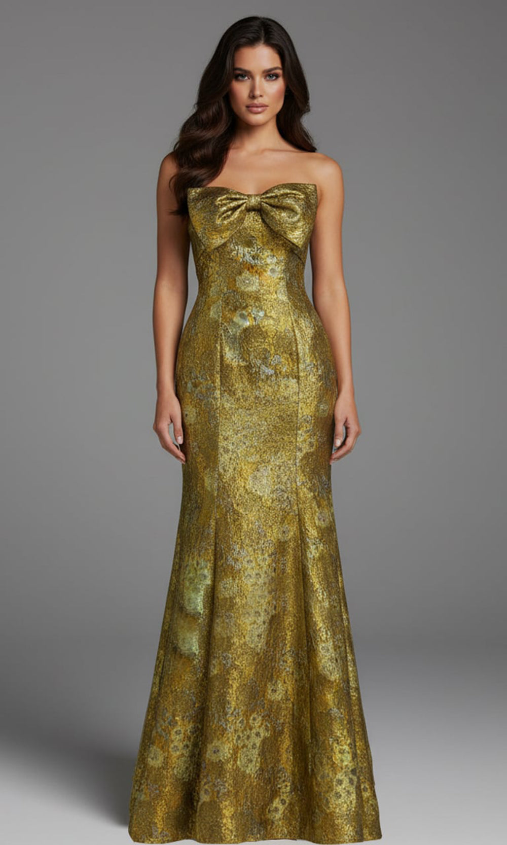 Jovani 49163 - Metallic Jacquard Bow Neckline Evening Gown - view 4