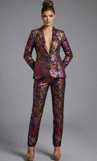 Jovani 49164 - Floral Tailored Pantsuit with Plunging Neckline - designer formal jumpsuit at Silhouette Dresses