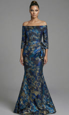 Jovani 49165 - Draped Waist Metallic Brocade Long Gown - designer mother of the bride dress at Silhouette Dresses