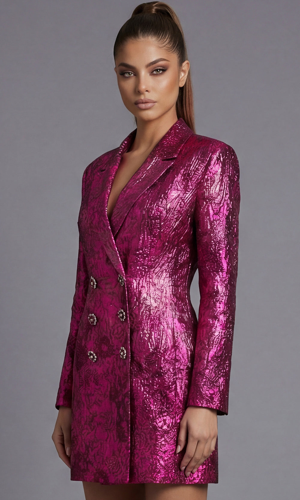 Jovani 49166 - Double Breasted Blazer Metallic Textured Dress - back view