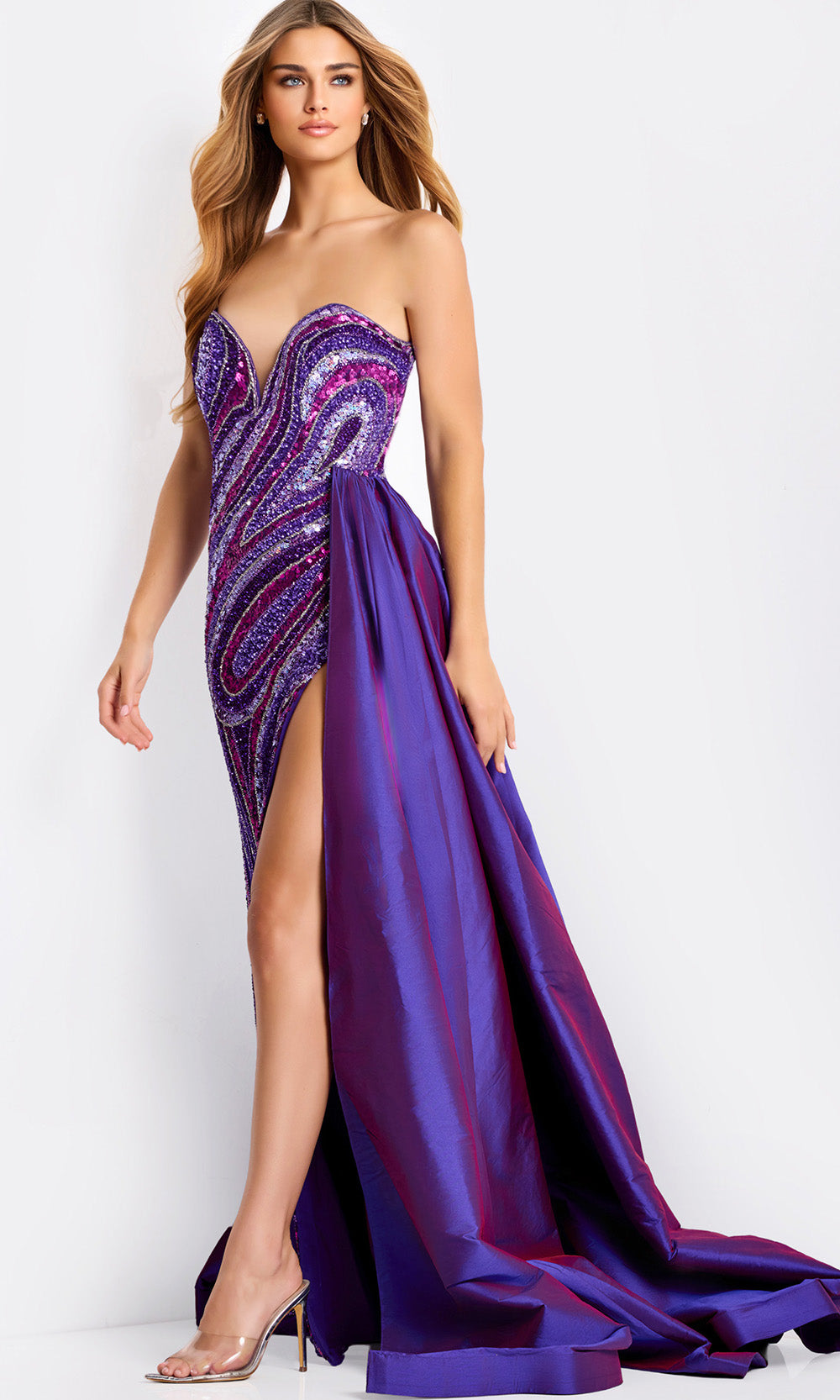 Jovani 49226 - Satin Overskirt Sequin Prom Gown - detail view