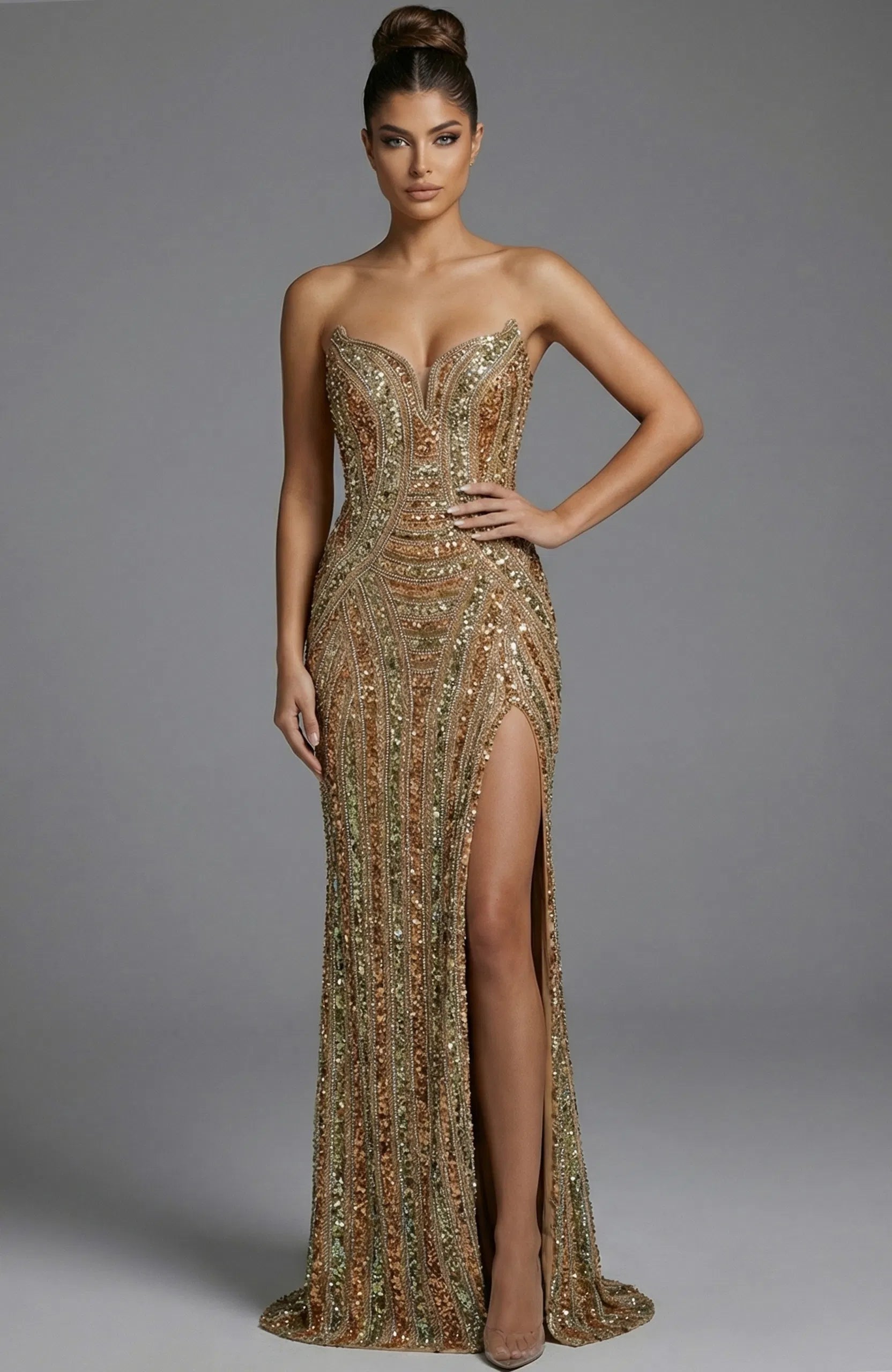 Jovani 49232 - Strapless Geometric Sequin Long Gown - view 5
