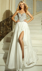 Jovani 49247 - Beaded Mesh Gathered A-Line Gown - detail view