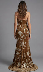 Jovani 49312 - Floral Brocade Sculptural Neckline Evening Gown - back view