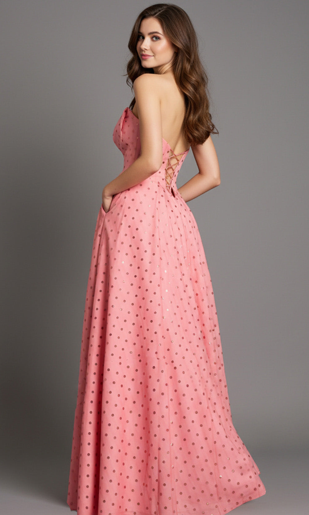 Jovani 49340 - Metallic Polka Dot Sweetheart Ballgown - detail view