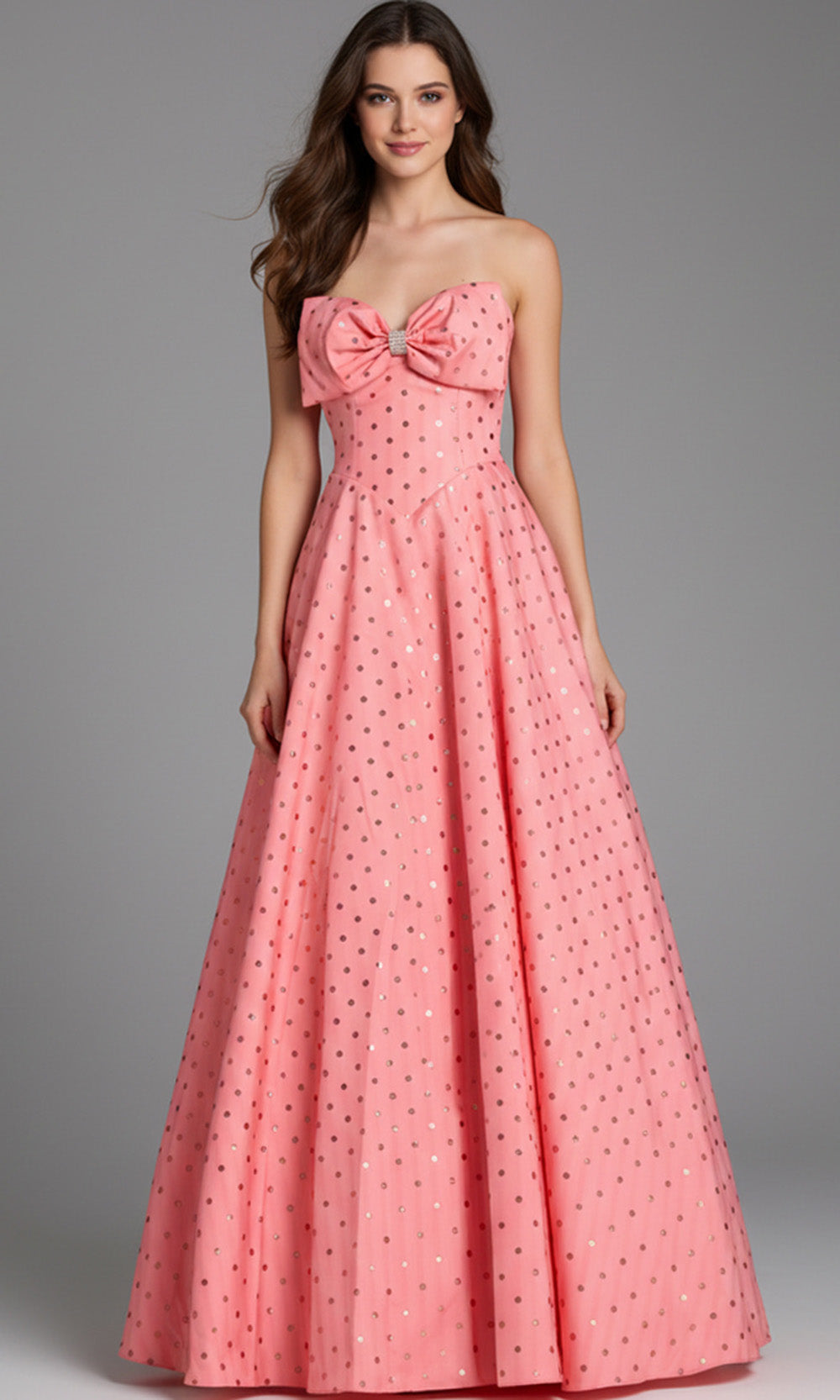 Jovani 49340 - Metallic Polka Dot Sweetheart Ballgown - back view