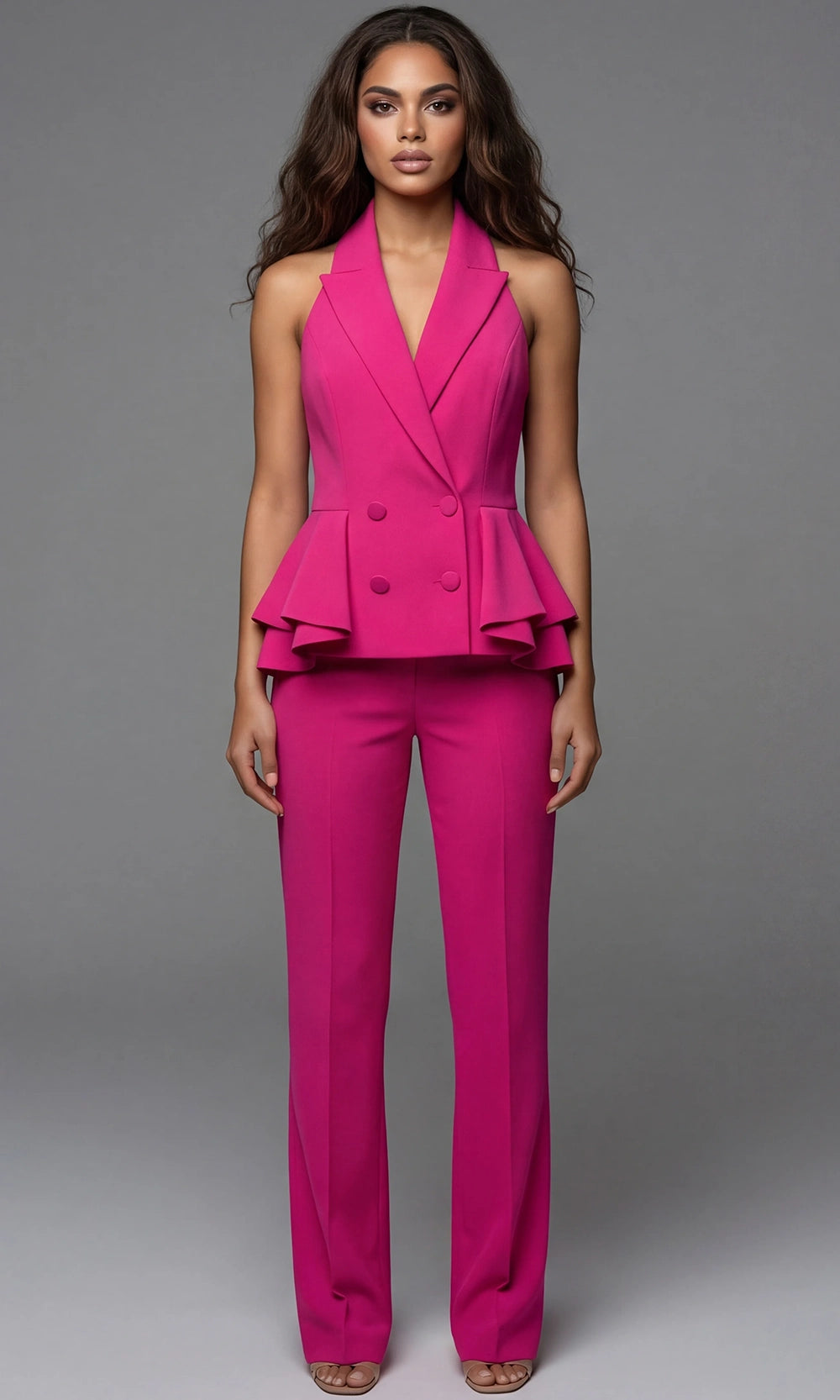 Jovani 49346 - Halter Lapel Peplum Pantsuit - designer formal jumpsuit at Silhouette Dresses