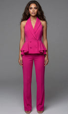Jovani 49346 - Halter Lapel Peplum Pantsuit - designer formal jumpsuit at Silhouette Dresses