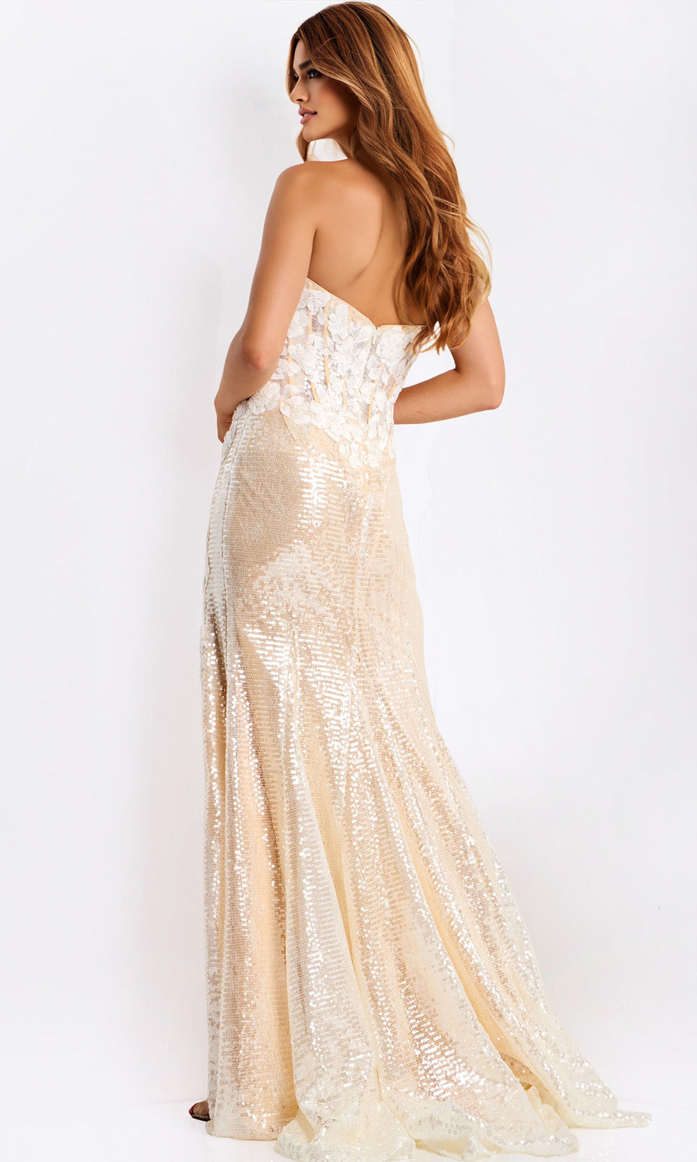 Jovani 49362 - Floral Applique Sequin Sweetheart Gown - back view