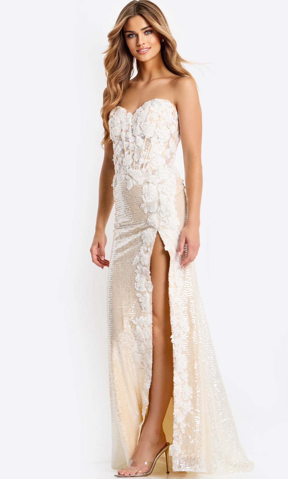 Jovani 49362 - Floral Applique Sequin Sweetheart Gown - view 4