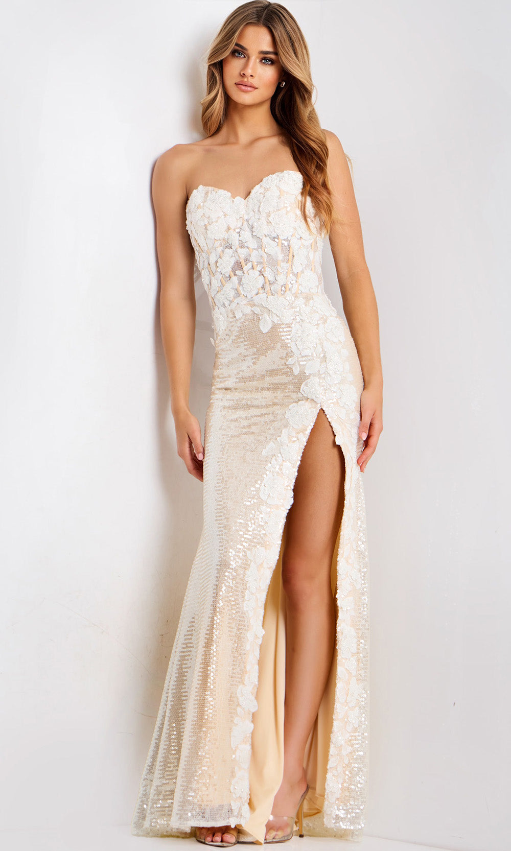 Jovani 49362 - Floral Applique Sequin Sweetheart Gown - view 6