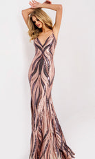 Jovani 49375 - Patterned Sequin Lace-Up Back Prom Dress - back view
