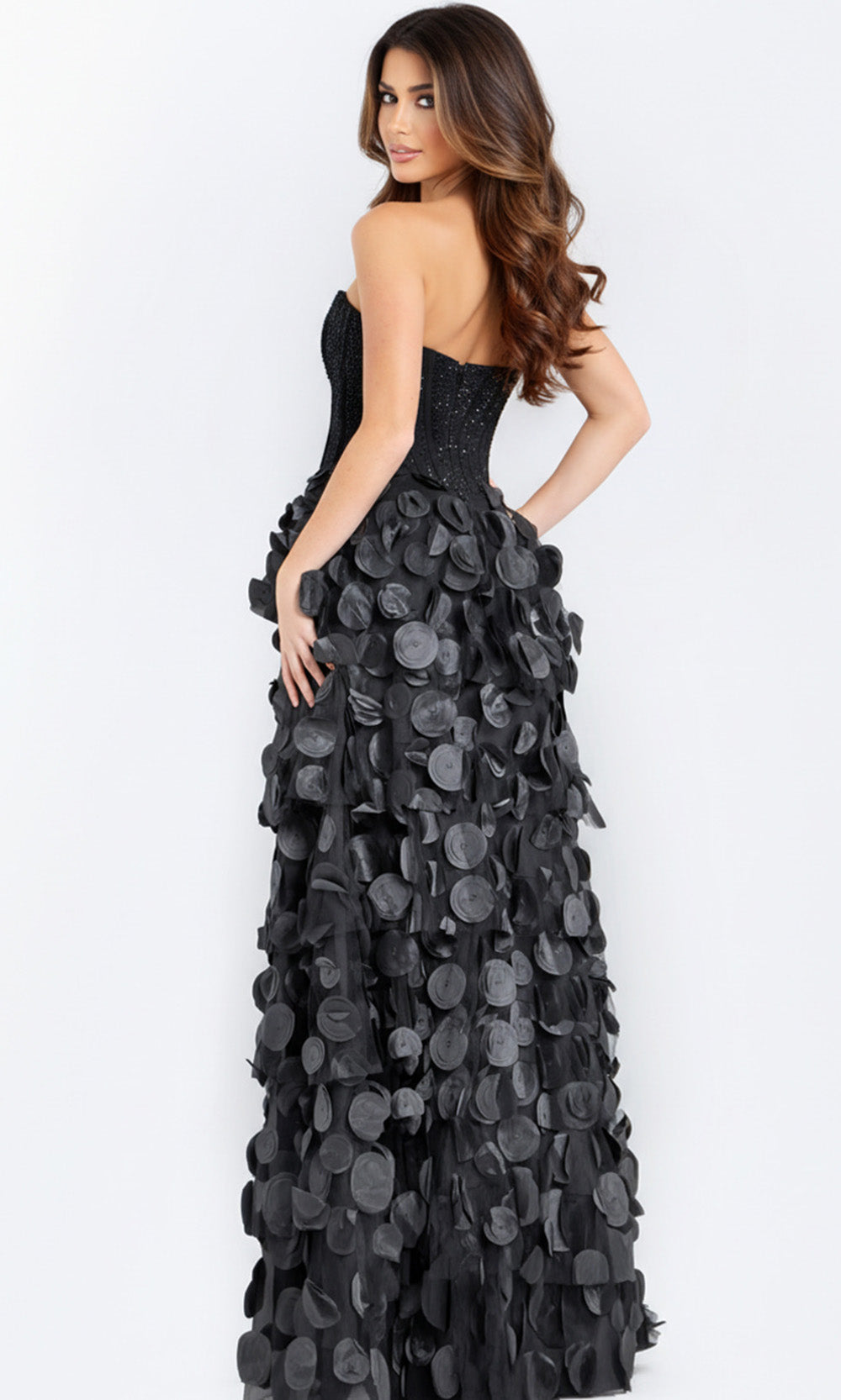 Jovani 49384 - 3D Petal Skirt Strapless Prom Dress - detail view