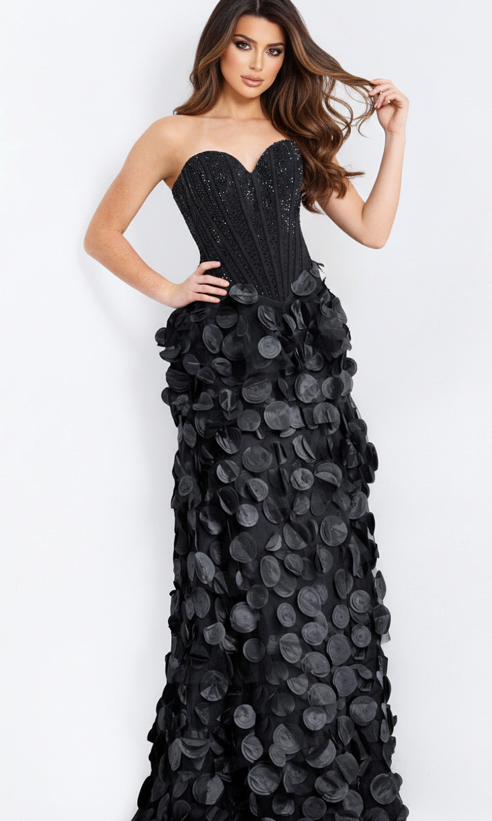 Jovani 49384 - 3D Petal Skirt Strapless Prom Dress - back view