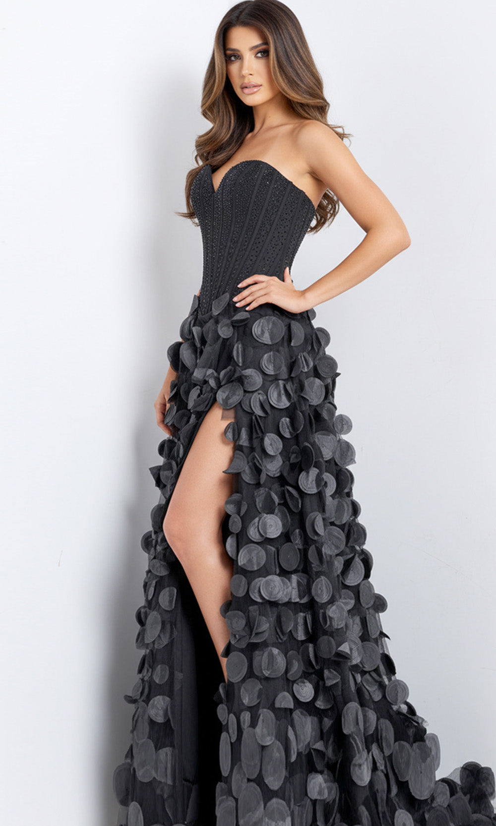Jovani 49384 - 3D Petal Skirt Strapless Prom Dress - view 4