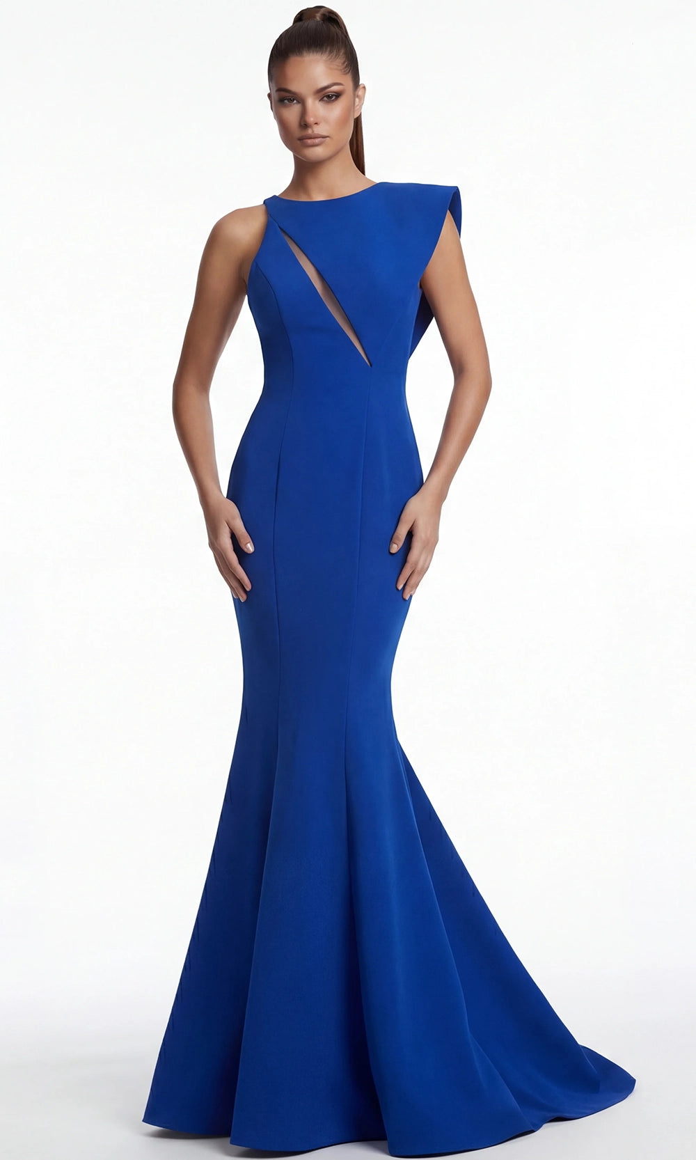Jovani 49416 - Asymmetric Cutout Mermaid Scuba Gown - designer mother of the bride dress at Silhouette Dresses