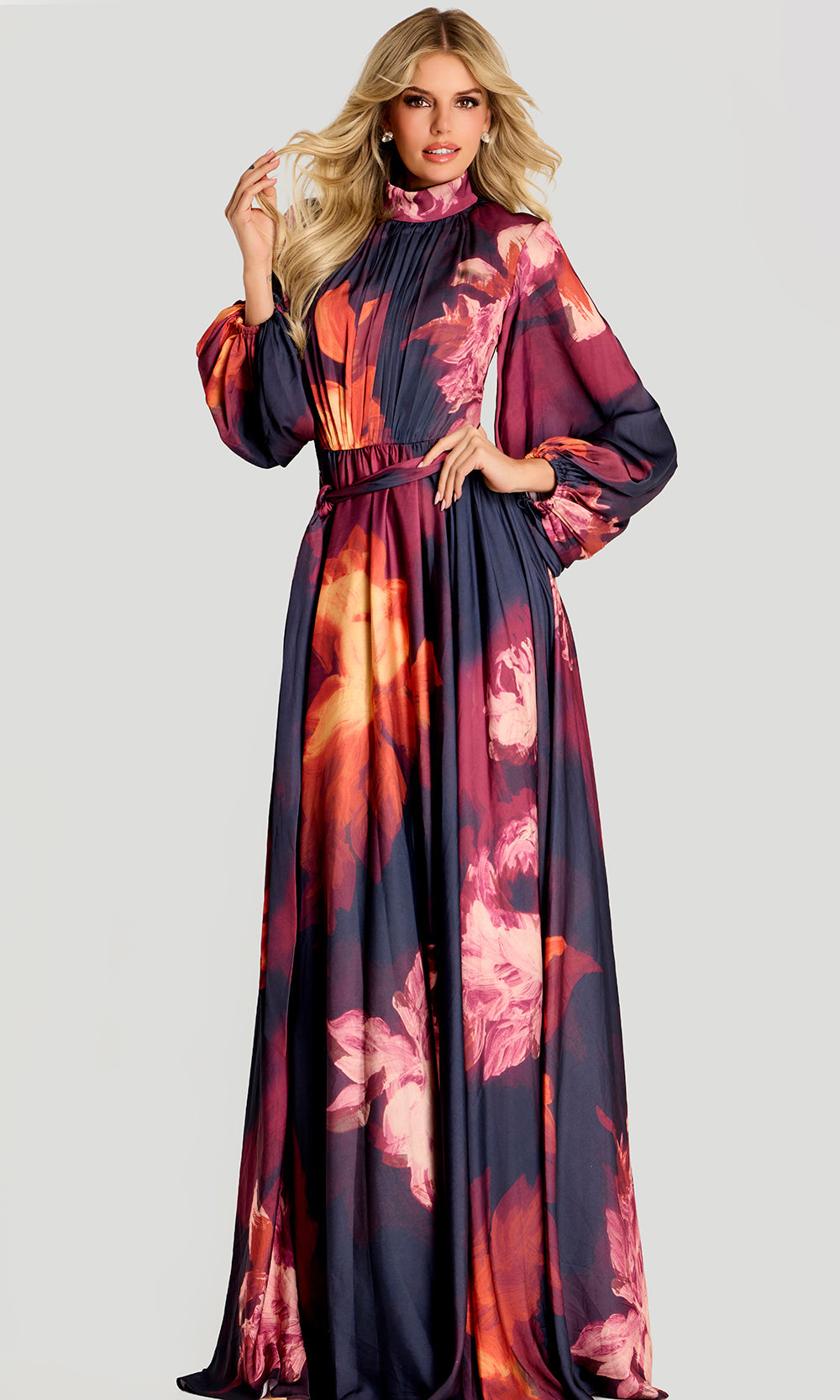 Jovani 49464 - Floral Chiffon High Neck Evening Gown - designer mother of the bride dress at Silhouette Dresses