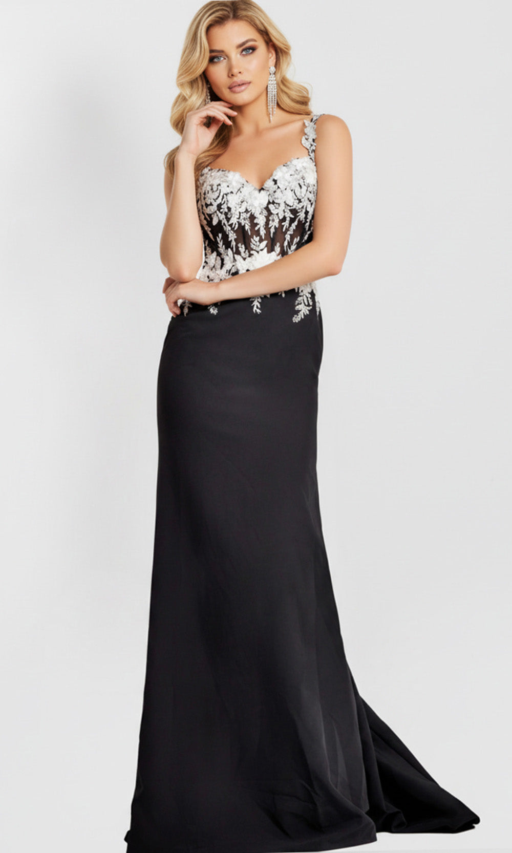 Jovani 49465 - Illusion Floral Applique Sleeveless Gown - detail view