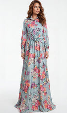 Jovani 49470 - Multicolor Floral Collared Neckline Evening Gown - designer mother of the bride dress at Silhouette Dresses