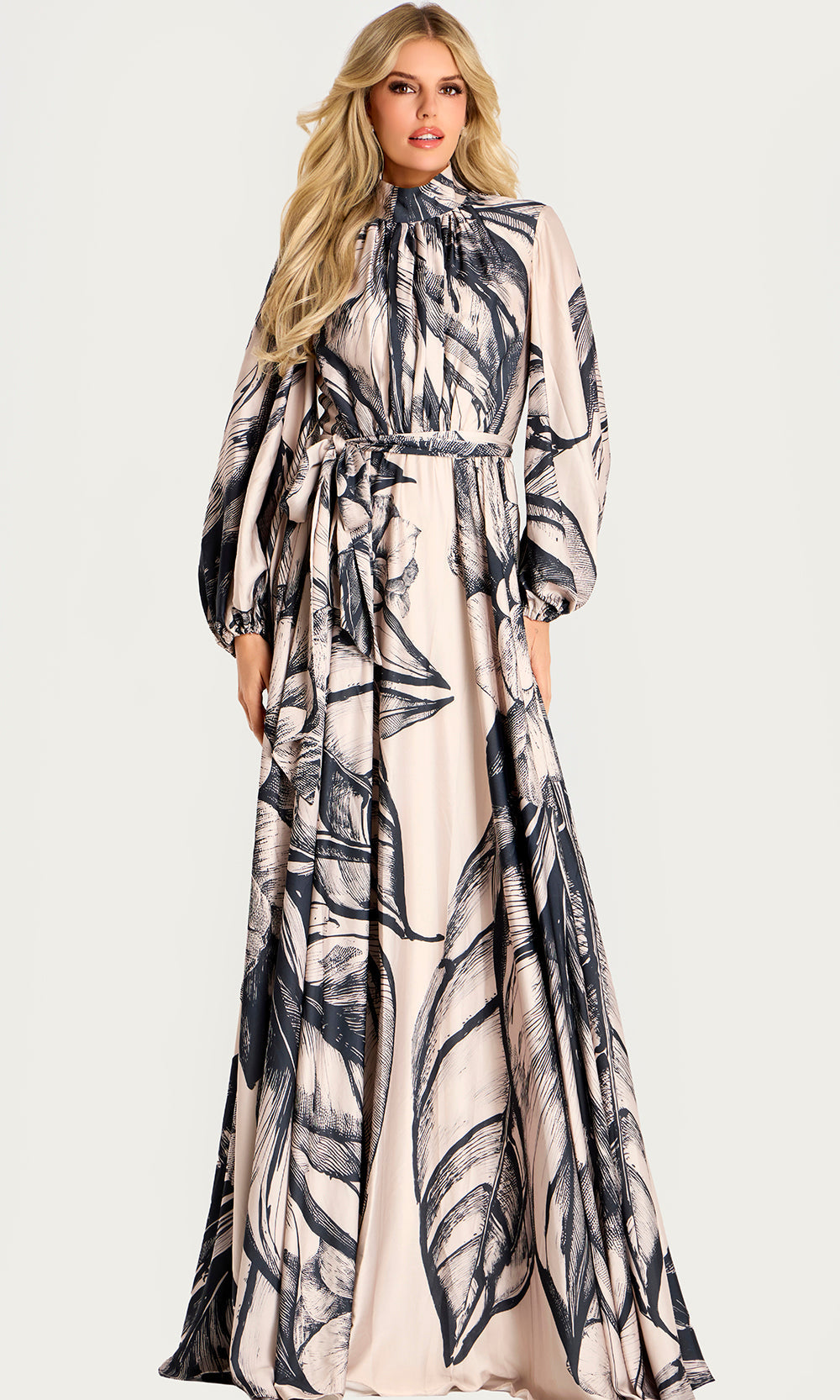 Jovani 49500 - Floral Print A-Line Evening Gown with Sash Belt - designer mother of the bride dress at Silhouette Dresses