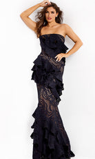 Jovani 49581 - Strapless Lace Evening Gown with Ruffle Trim - designer prom dress at Silhouette Dresses