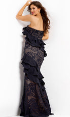 Jovani 49581 - Strapless Lace Evening Gown with Ruffle Trim - back view