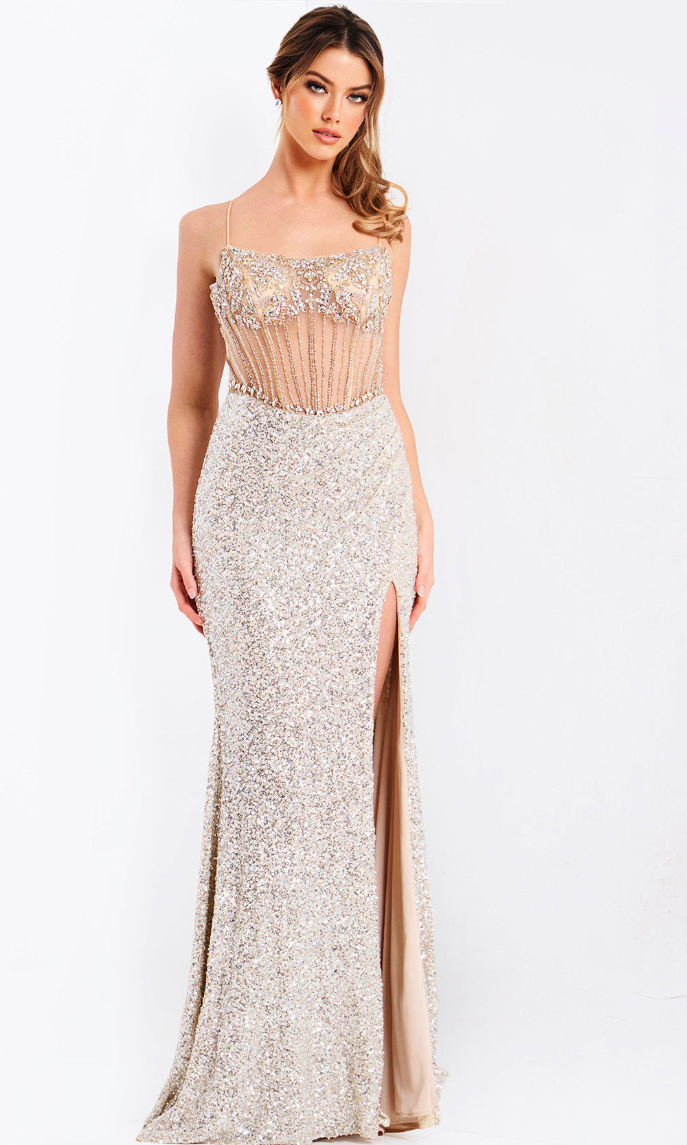 Jovani 49611 - Sequin Skirt Lace-Up Back Prom Gown - designer prom dress at Silhouette Dresses