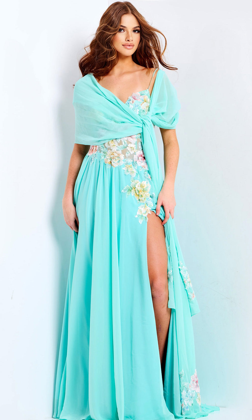 Jovani 49633 - Floral Applique Corset Chiffon A-Line Dress - designer prom dress at Silhouette Dresses
