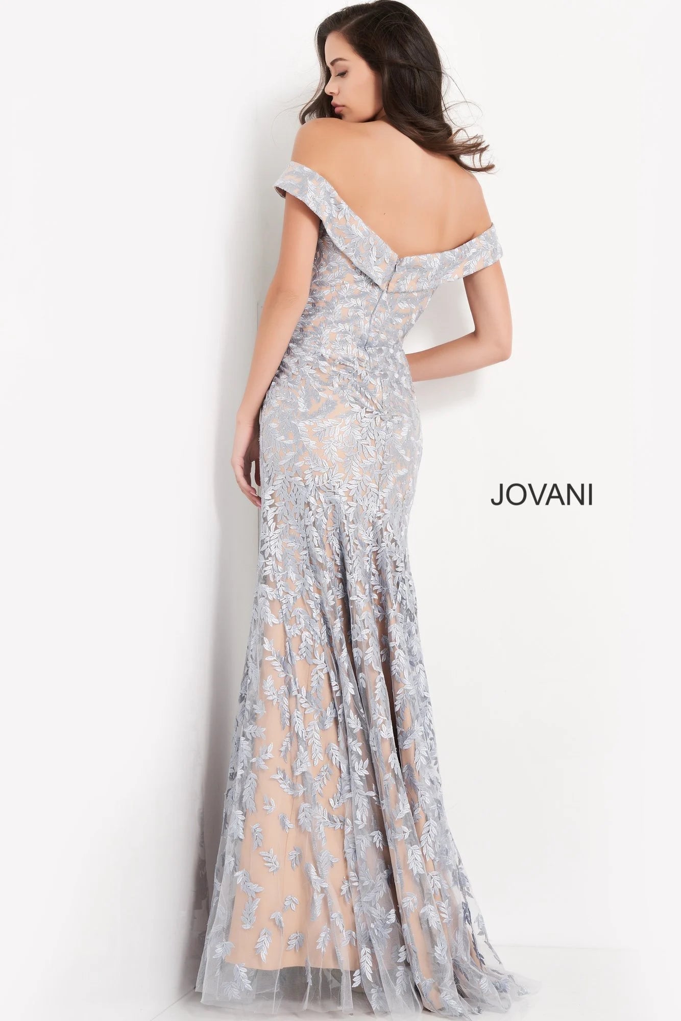Jovani - 49634 Embroidered Off Shoulder Fitted Dress - view 7
