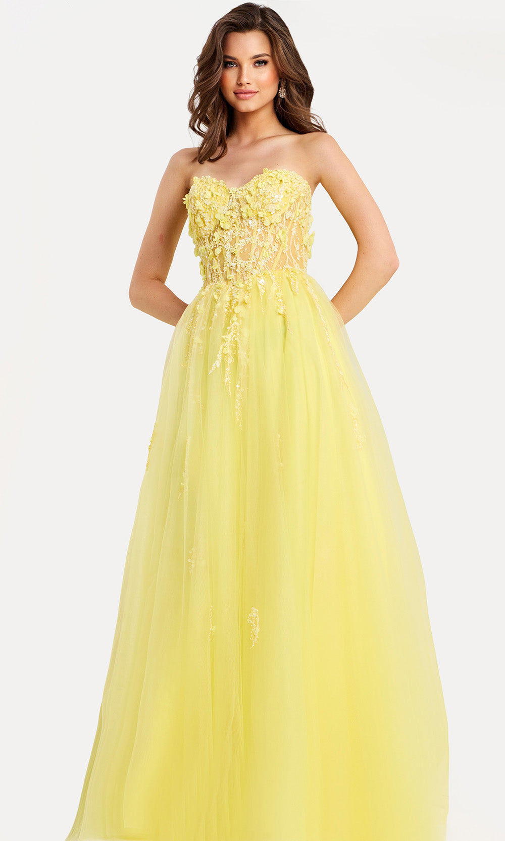 Jovani 49704 - Floral Applique Tulle A-Line Prom Gown - designer prom dress at Silhouette Dresses