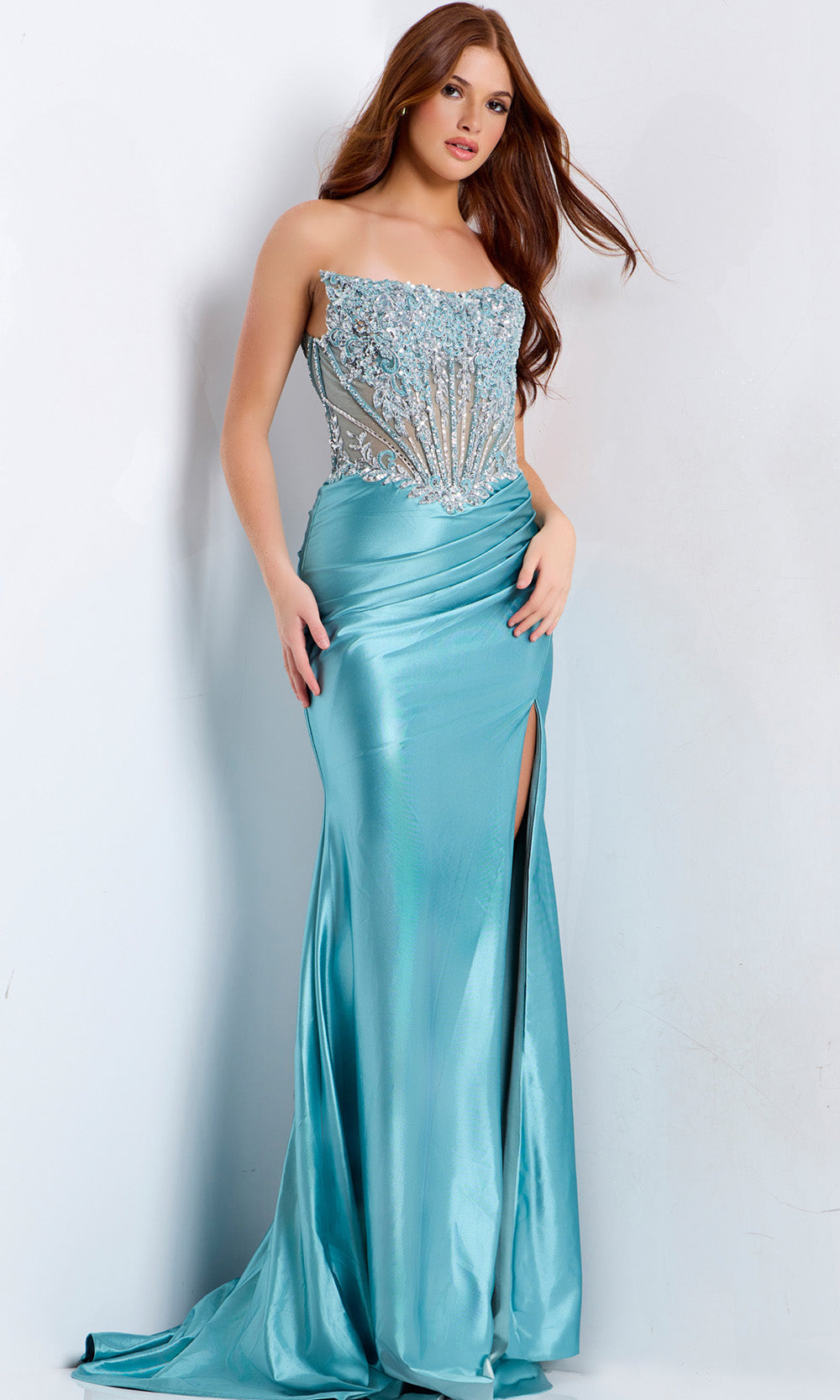 Jovani 49721 - Beaded Illusion Corset Sheath Long Dress - designer prom dress at Silhouette Dresses