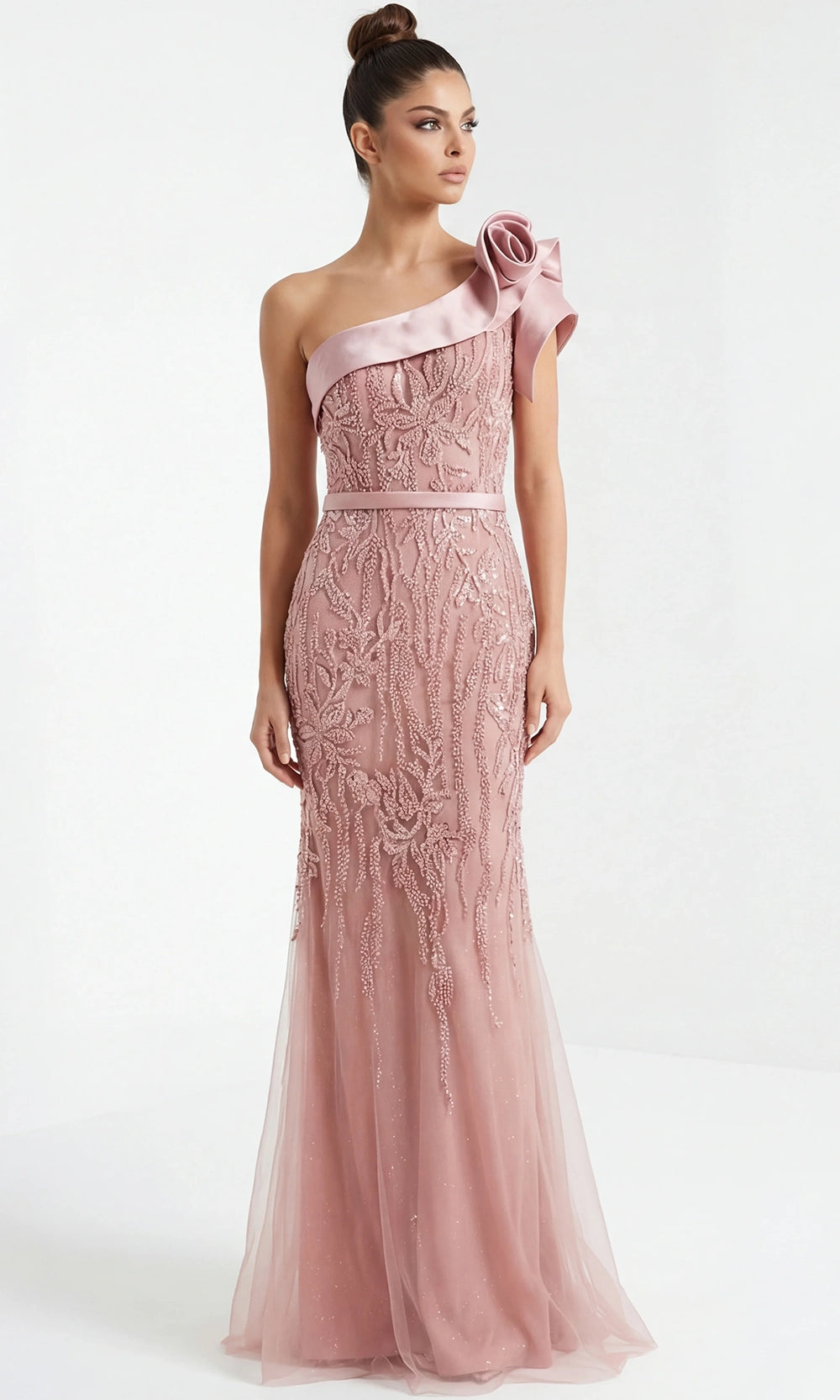 Jovani 49732 - Beaded Lace One Shoulder Fitted Gown - designer mother of the bride dress at Silhouette Dresses