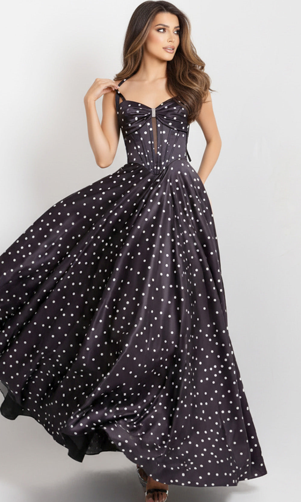 Jovani 49774 - Lace-Up Back Polka Dot Prom Gown - view 4