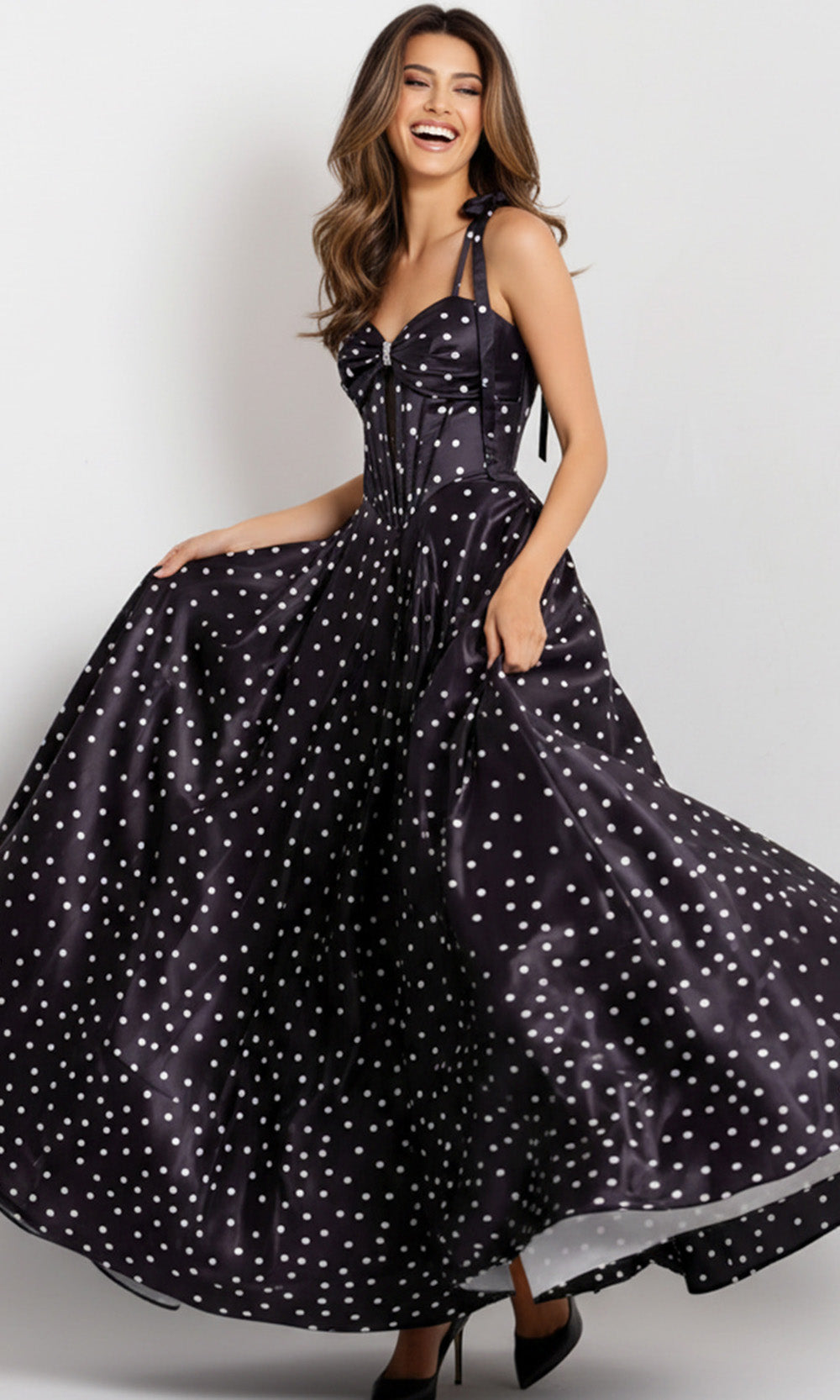 Jovani 49774 - Lace-Up Back Polka Dot Prom Gown - detail view