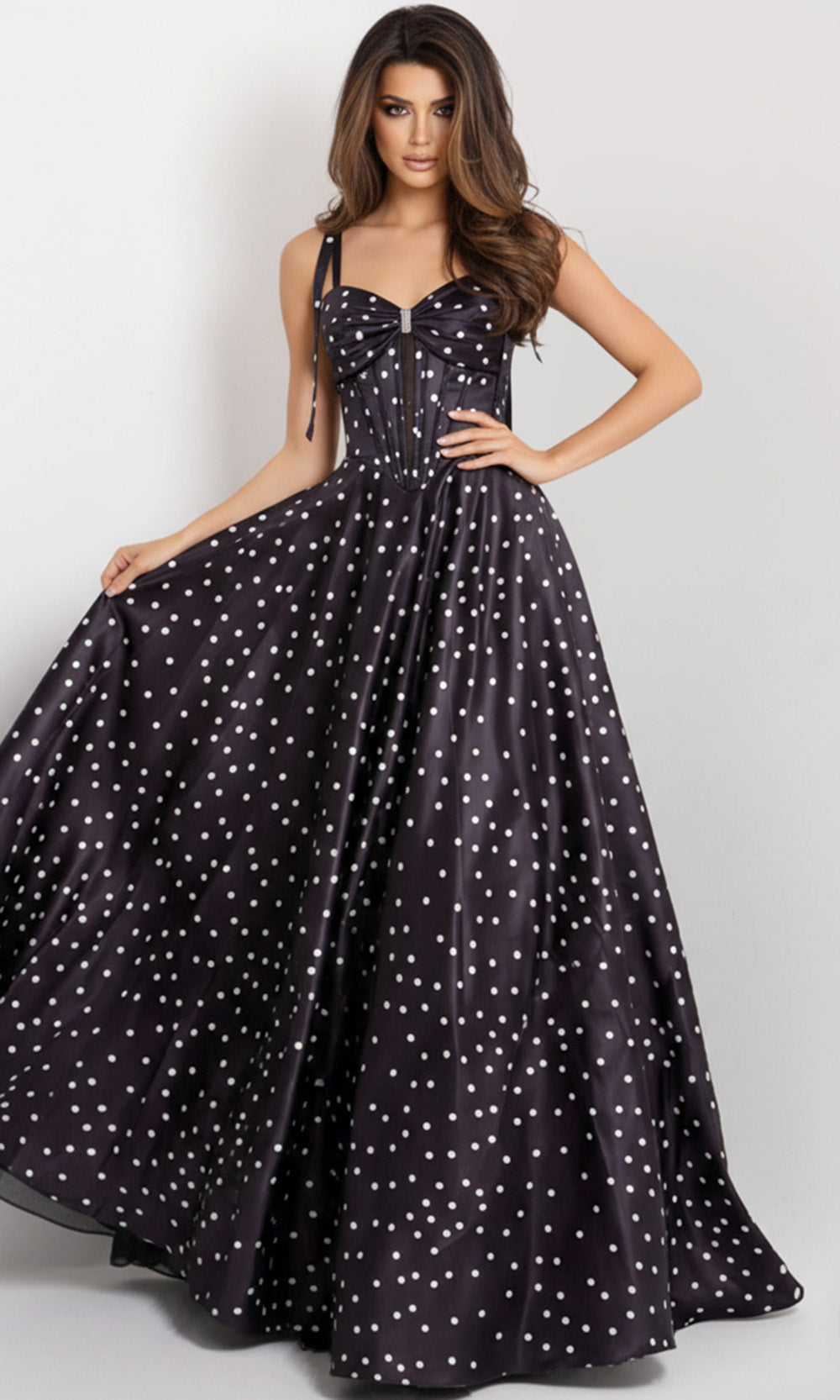 Jovani 49774 - Lace-Up Back Polka Dot Prom Gown - back view