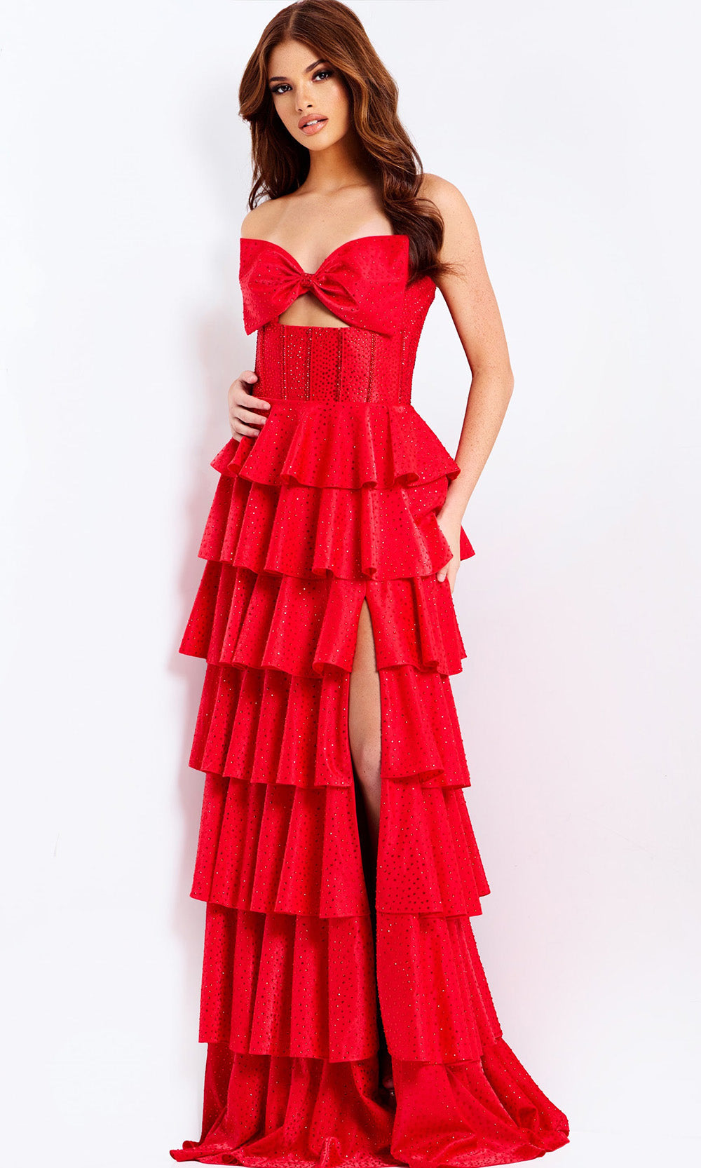 Jovani 49780 - Bow Neckline Cutout Tiered Prom Gown - designer prom dress at Silhouette Dresses