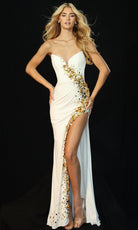 Jovani 49800 - Floral Beaded Plunging Crepe Gown - back view