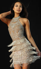 Jovani 49813 - Beaded High Halter Fringe Cocktail Dress - designer cocktail dress at Silhouette Dresses