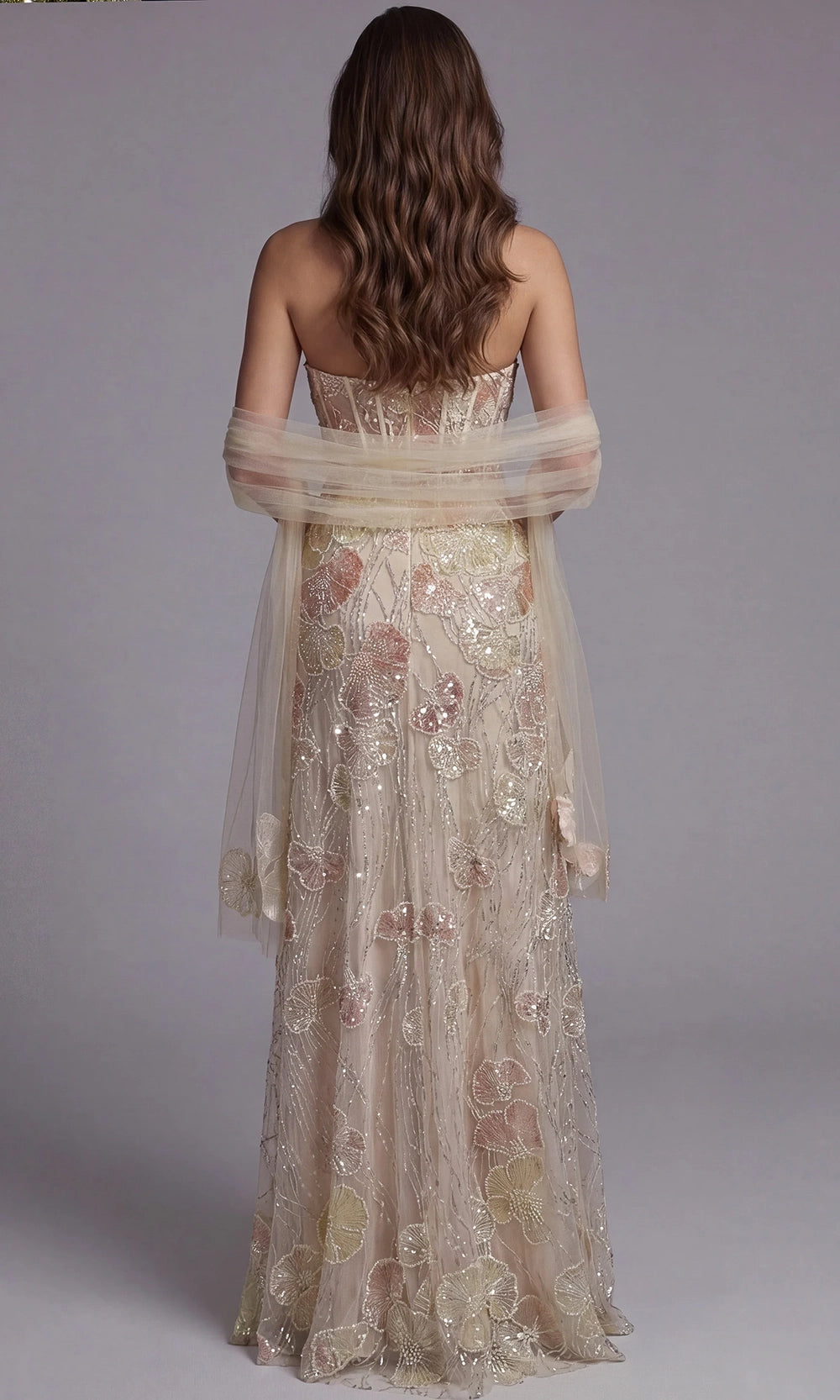Jovani 49882 - Strapless Floral Embellished A-Line Gown - view 4