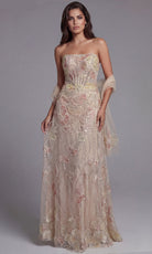Jovani 49882 - Strapless Floral Embellished A-Line Gown - detail view