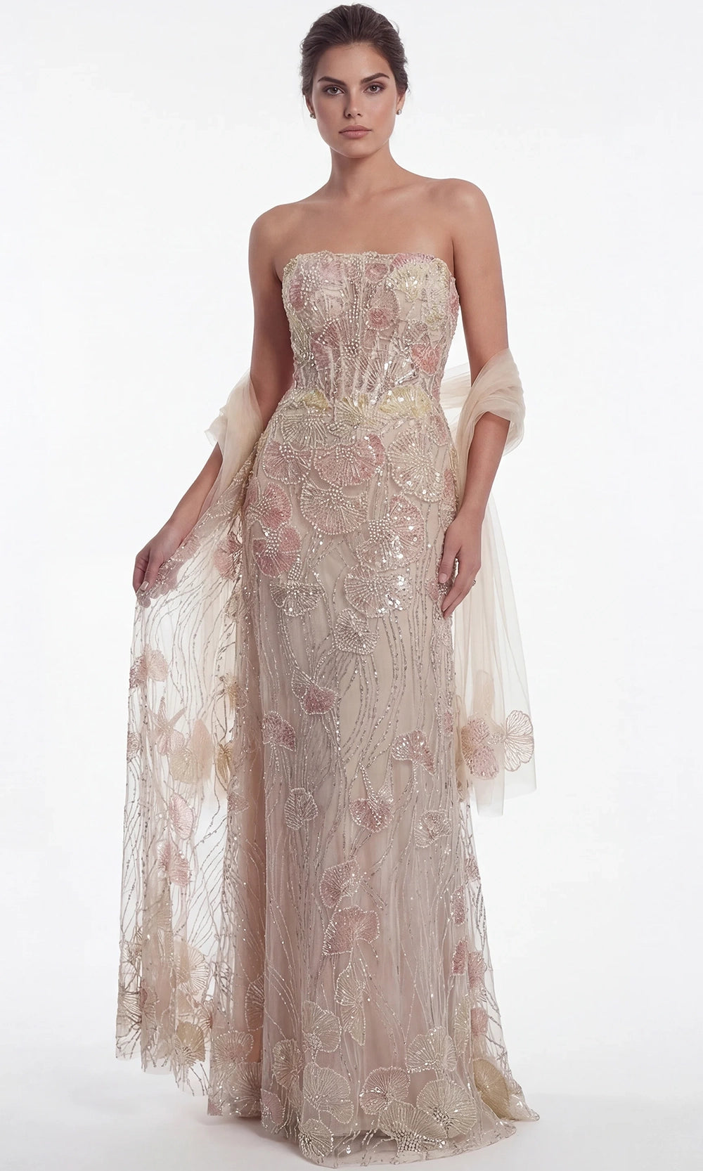 Jovani 49882 - Strapless Floral Embellished A-Line Gown - back view