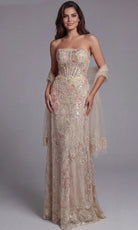 Jovani 49882 - Strapless Floral Embellished A-Line Gown - view 5