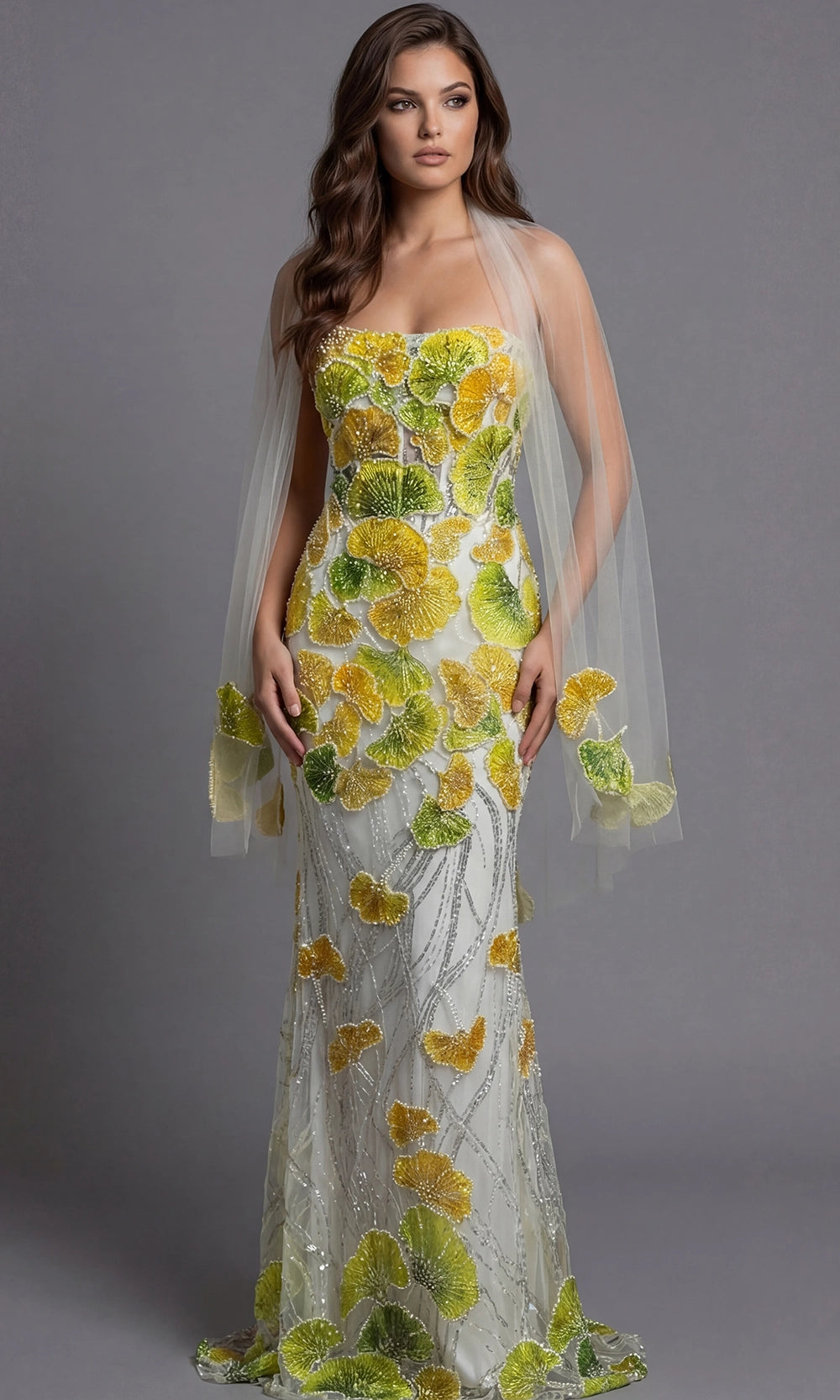 Jovani 49884 - Embroidered Tulle Fitted Strapless Gown - view 5