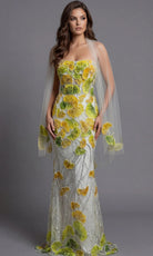 Jovani 49884 - Embroidered Tulle Fitted Strapless Gown - view 5