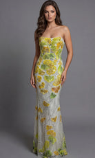Jovani 49884 - Embroidered Tulle Fitted Strapless Gown - back view
