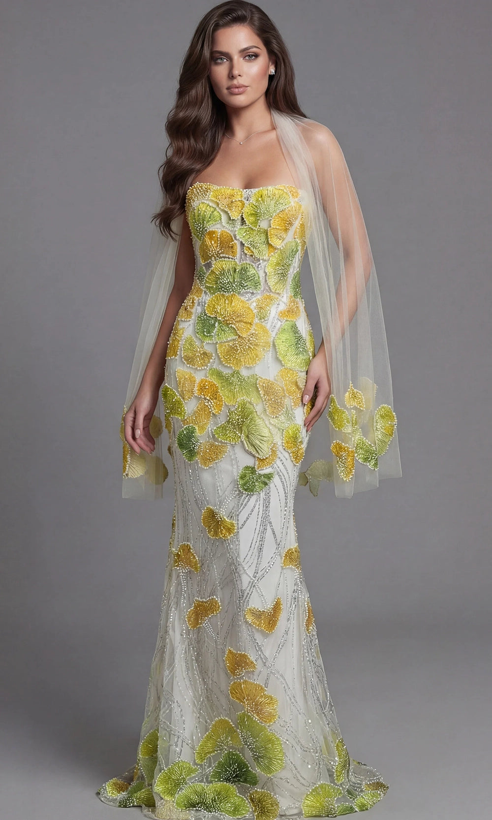 Jovani 49884 - Embroidered Tulle Fitted Strapless Gown - view 4