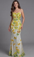 Jovani 49884 - Embroidered Tulle Fitted Strapless Gown - detail view