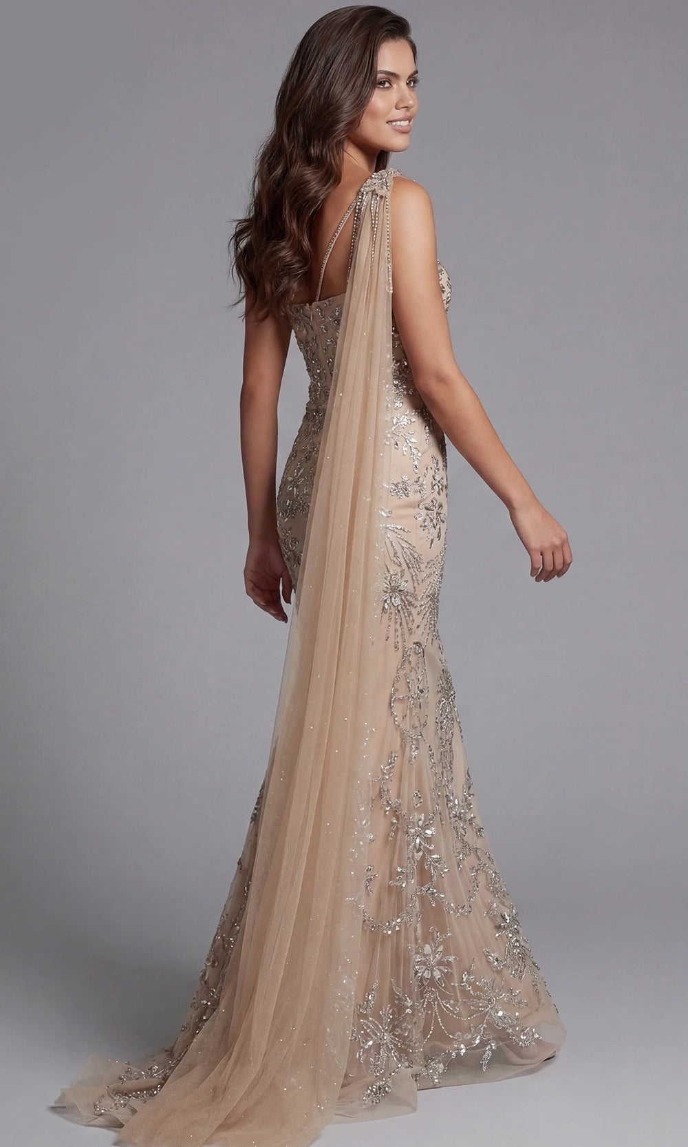 Jovani 50205 - One Shoulder Intricate Beaded Evening Gown - detail view