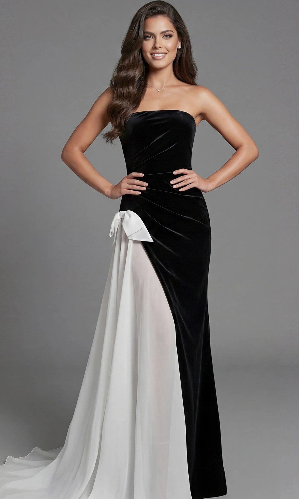 Jovani 50241 - Strapless Column Gown with Contrast Drape - designer evening gown at Silhouette Dresses