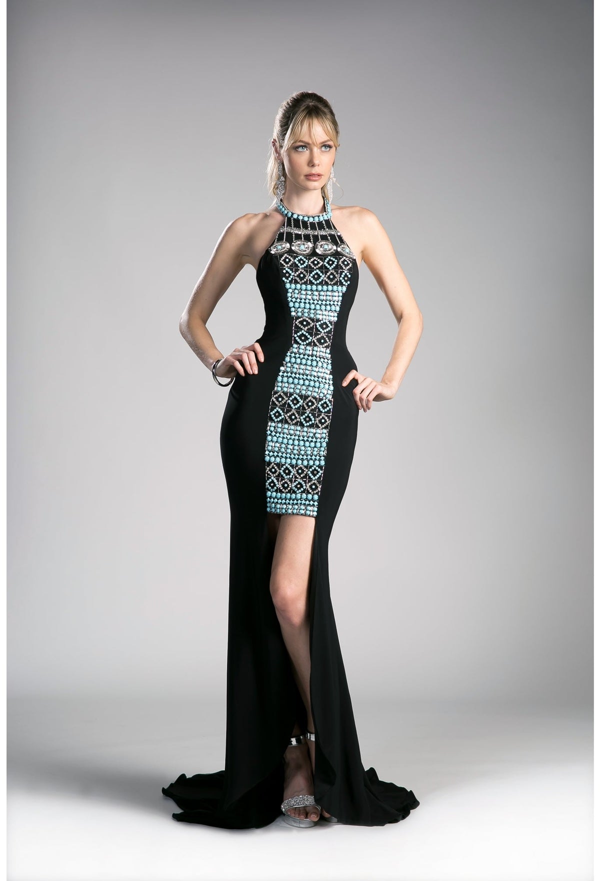 Cinderella Divine 5040 - Halter Beaded Evening Gown - designer prom dress at Silhouette Dresses
